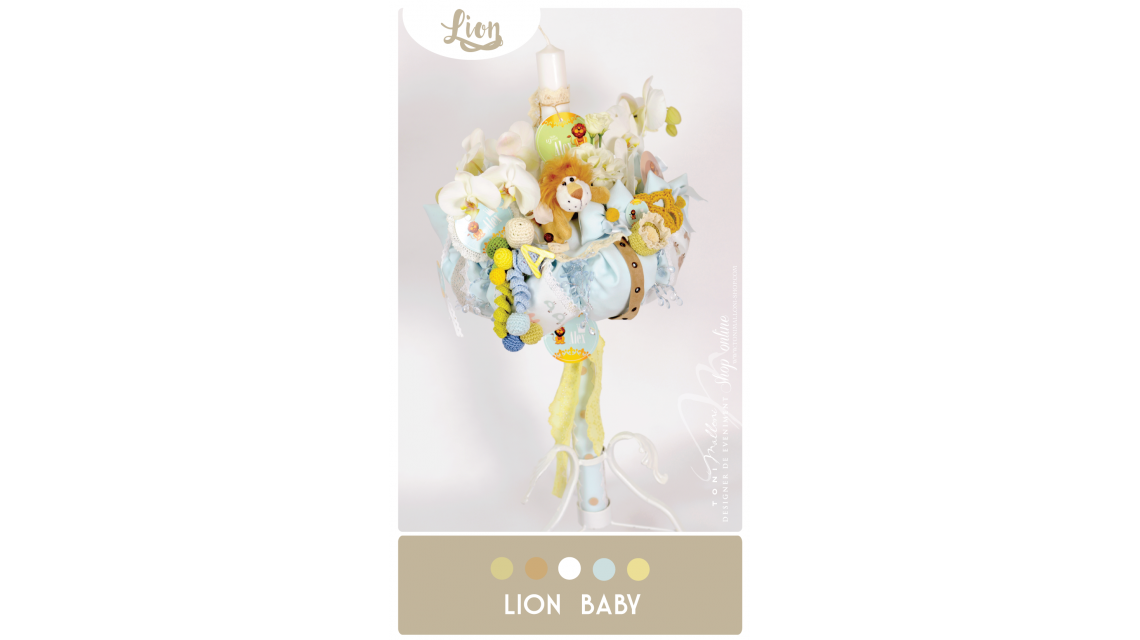 Lumanare de botez pentru cu orhidee si leuti pentru baieti, 65x4 cm, Baby Lion  3